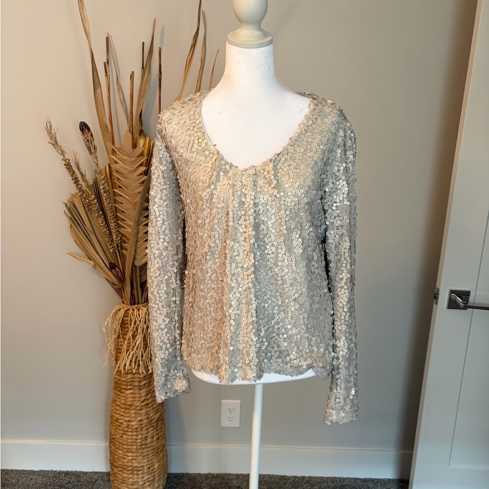 Allison Joy Silver Sequin Blouse